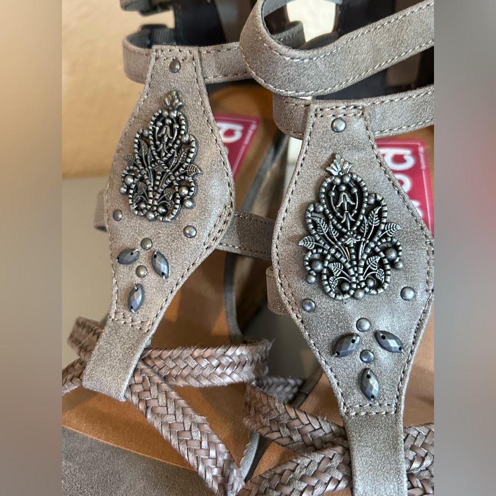Pop Palm Tree Grey Distress Wedges, Size 7.5 - Picture 4 of 8